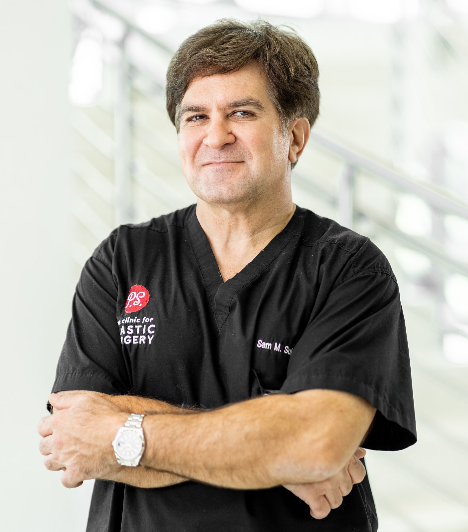 neck lift patient model touching her neck