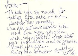 Houston Plastic Surgery Thank you card